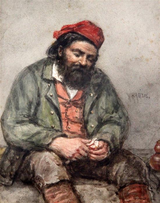 William Henry Haines (1812-1884) Portrait of a gypsy woman and a man peeling an apple 10.5 x 8.5in. and 10 x 8in.